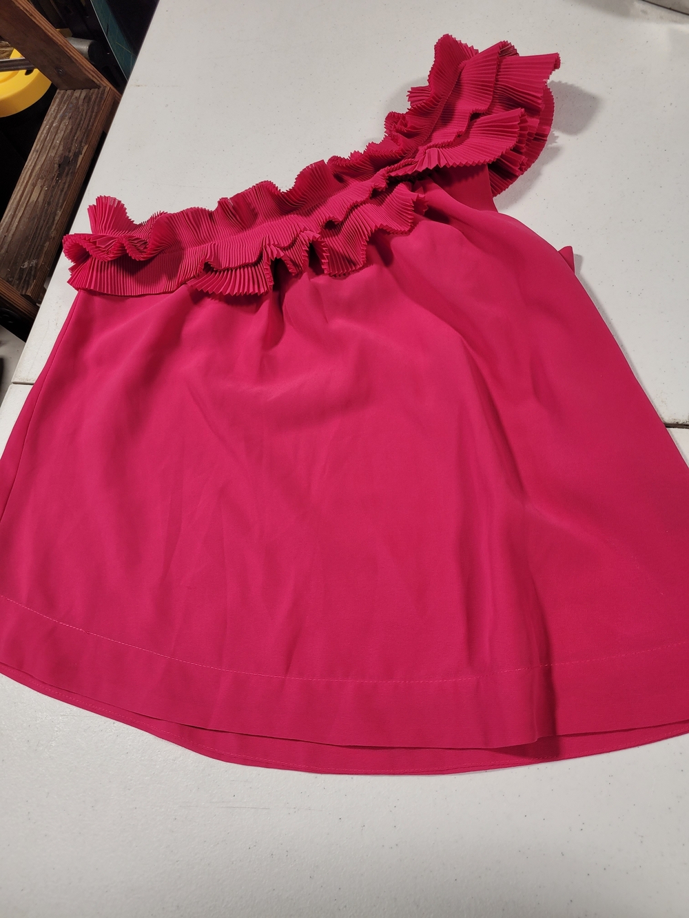 H&M Hot Pink One-Shoulder Ruffle A-Line Top
